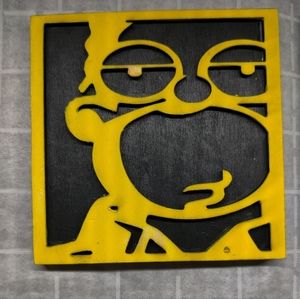 Homer Simpson wooden laser cut hand painted yellow and black coaster
